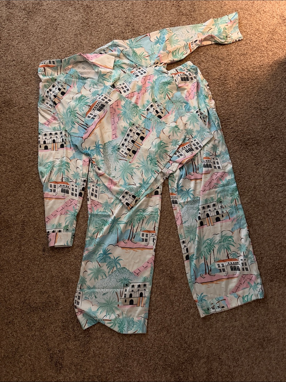 Tropical Print Women's Pajama Set - Mint & Pink